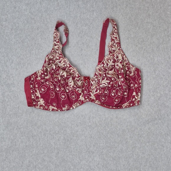 Amourense Other - Amourense Women Bra‎ 40DD Red Floral Underwired Lace Embroidered Mesh Strap